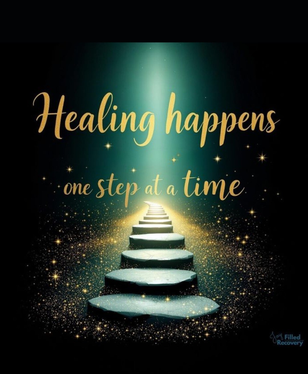 Healing happens one step at a time — golden steps in starlight