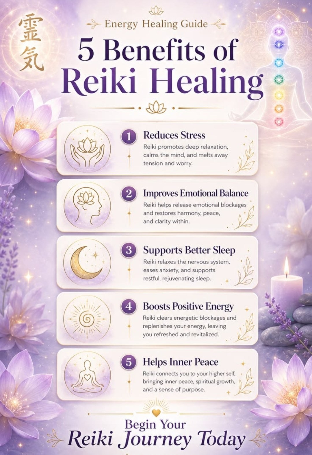 5 Benefits of Reiki Healing — Reduces Stress, Emotional Balance, Better Sleep, Positive Energy, Inner Peace