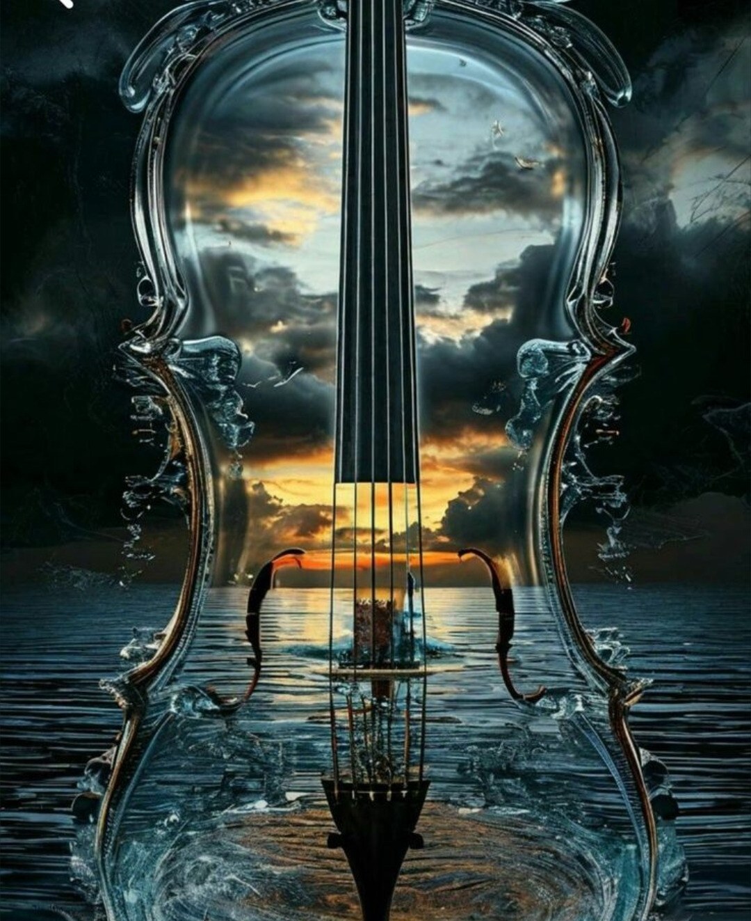 Violin emerging from healing water — AquaSoul Music