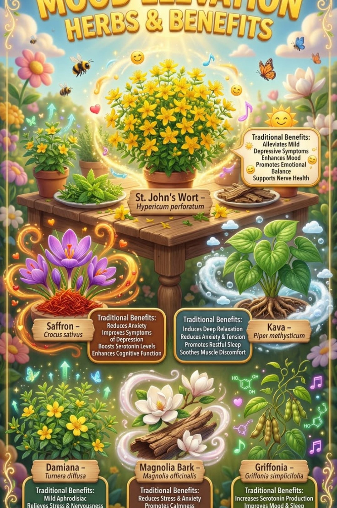 Mood Elevation Herbs — St John's Wort, Saffron, Kava