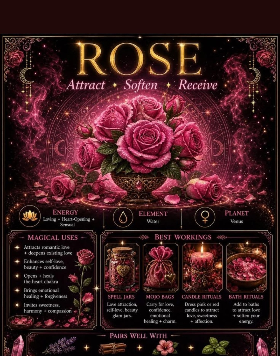 Rose — Attract, Soften, Receive — Heart Chakra, Element Water, Planet Venus
