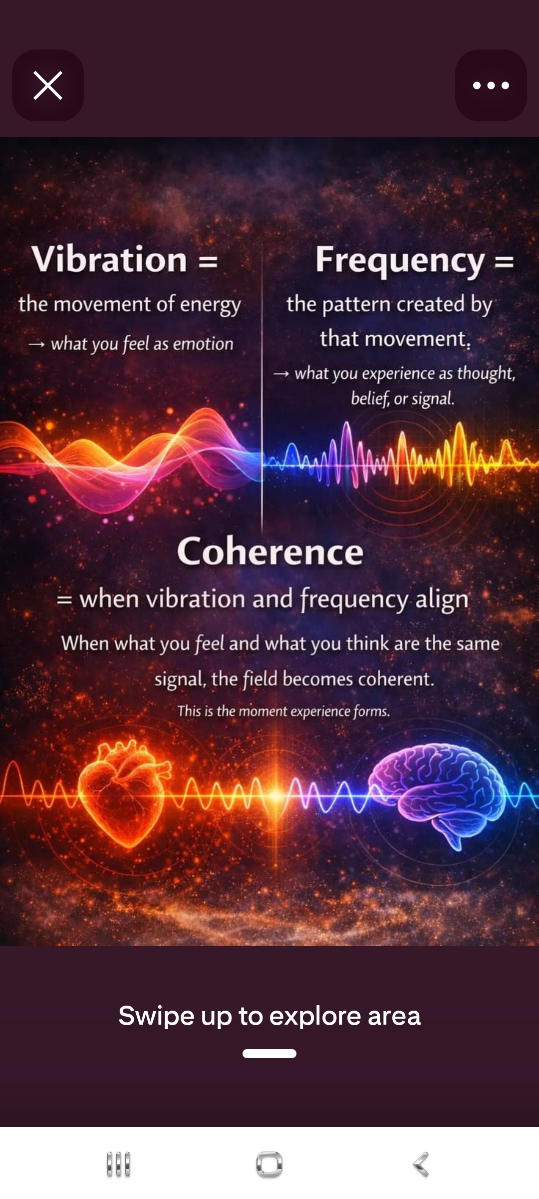 Vibration equals the movement of energy — what you feel as emotion. Frequency equals the pattern created by that movement — what you experience as thought, belief or signal. Coherence: when vibration and frequency align.