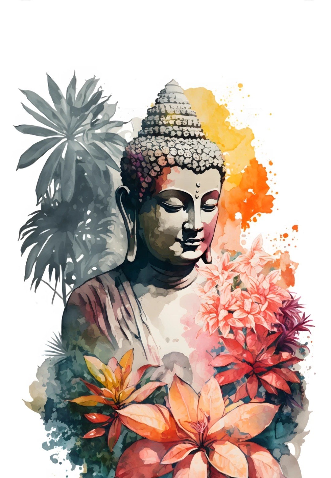 Buddha watercolour with lotus flowers — peace and stillness