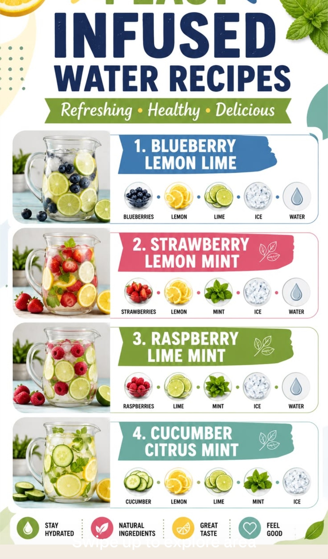 4 Easy Infused Water Recipes — Blueberry Lemon Lime, Strawberry Lemon Mint, Raspberry Lime Mint, Cucumber Citrus Mint — refreshing healthy delicious