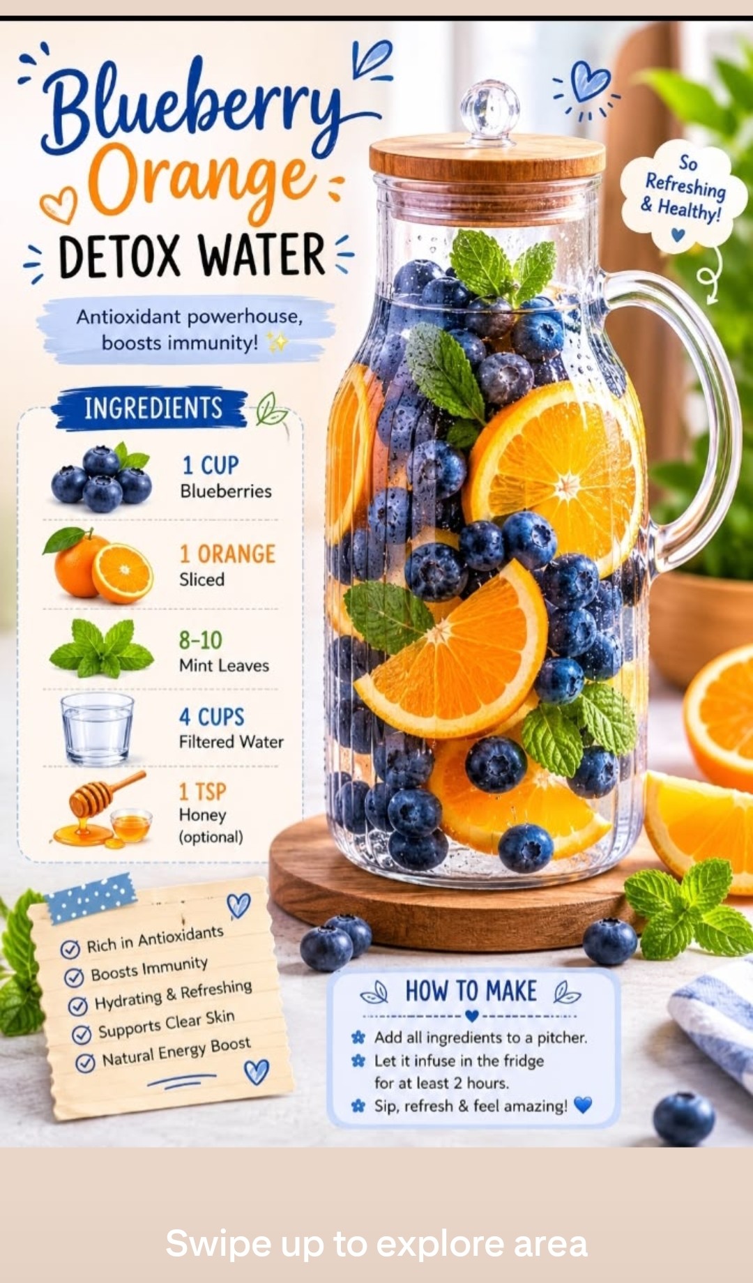 Blueberry Orange Detox Water — antioxidant powerhouse, boosts immunity, rich in antioxidants, hydrating and refreshing, supports clear skin, natural energy boost