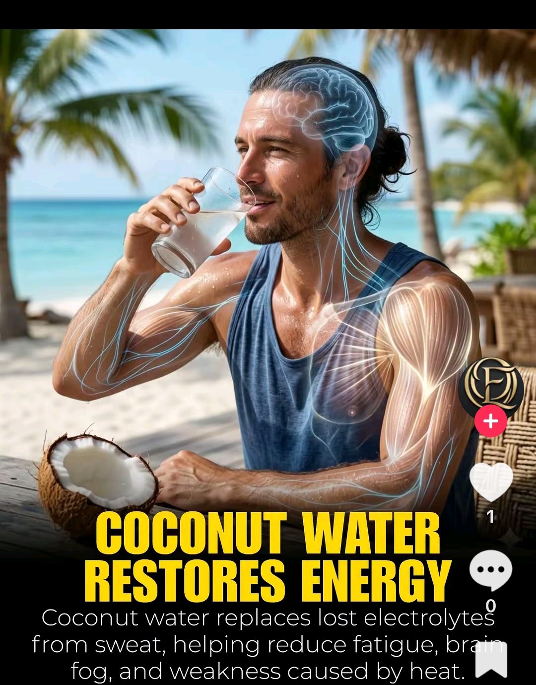 Coconut Water Restores Energy — replaces lost electrolytes from sweat helping reduce fatigue brain fog and weakness caused by heat