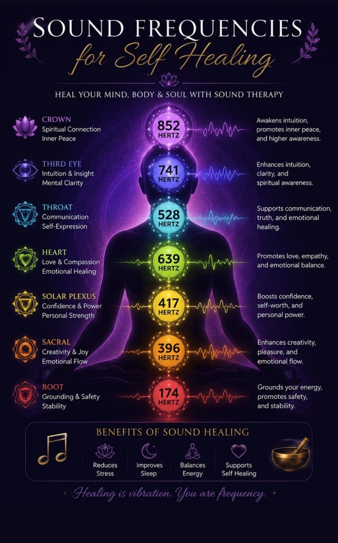 Sound Frequencies for Self Healing — chakra-mapped 174Hz to 852Hz complete guide