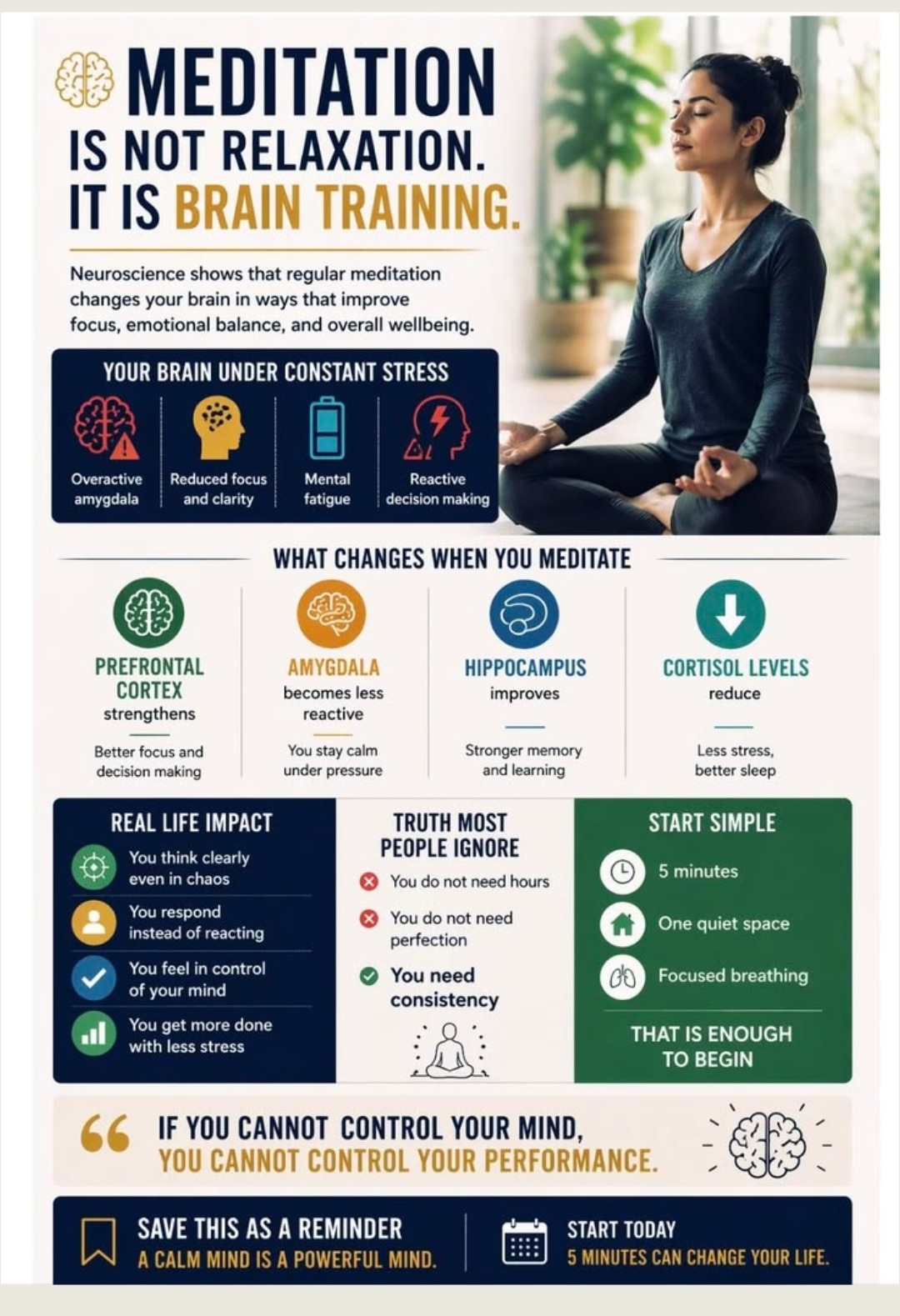 Meditation is not relaxation, it is brain training — neuroscience shows regular meditation strengthens the prefrontal cortex, calms the amygdala, improves the hippocampus and reduces cortisol levels
