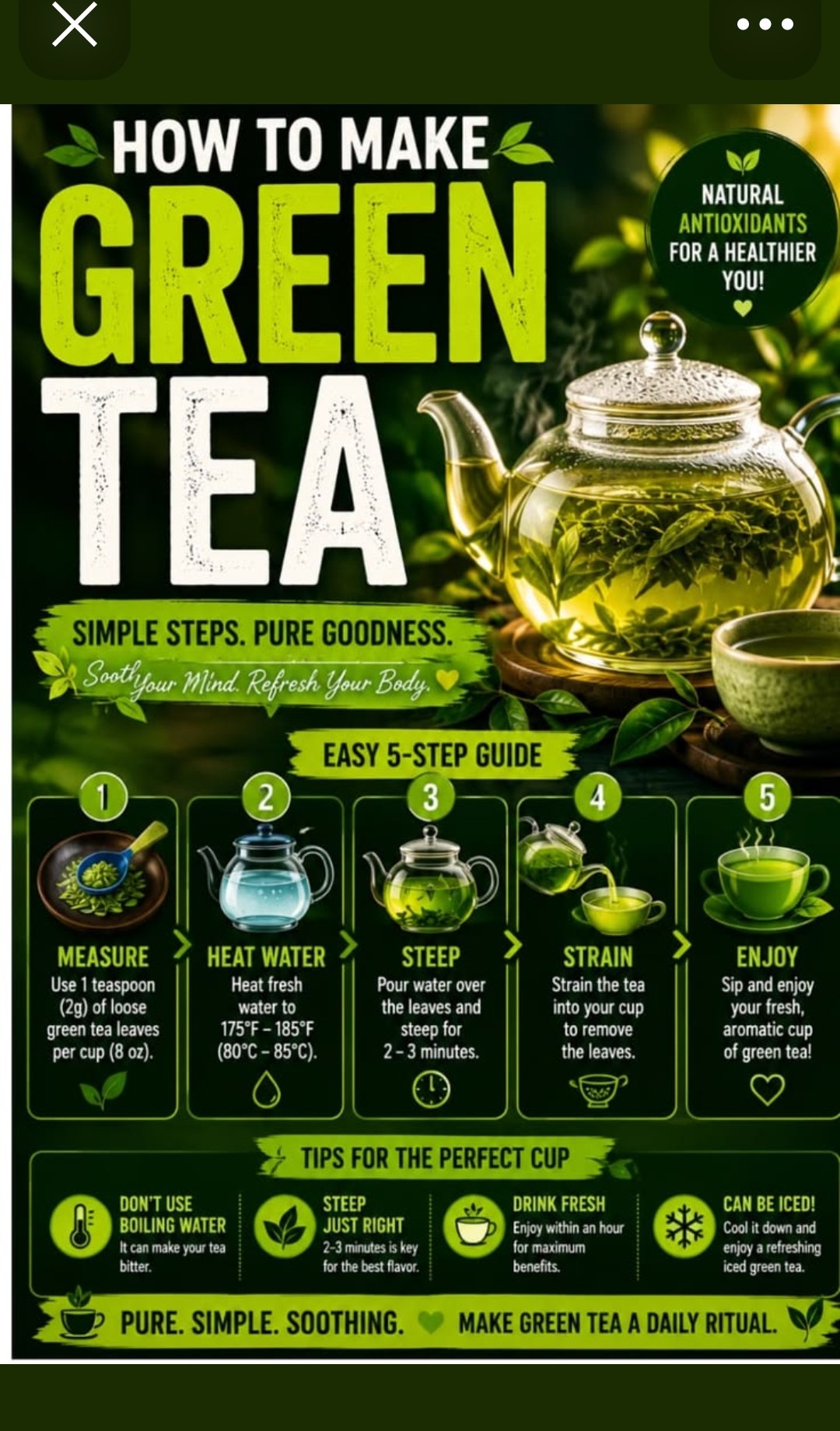 How to Make Green Tea — 5-step guide — measure heat water steep strain enjoy — tips for the perfect cup