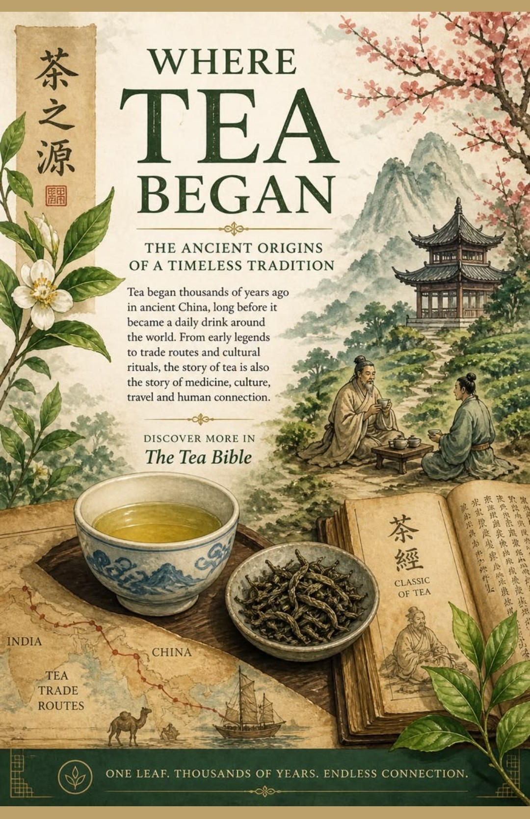 Where tea began — the ancient origins of a timeless tradition, from China's earliest legends to global trade routes, the Classic of Tea and the India-China tea trade routes